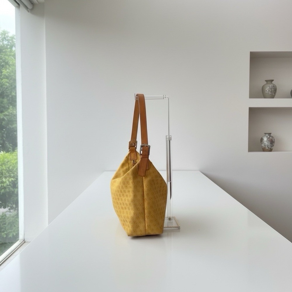 Dooney & Bourke Y2K Yellow Signature DB Monogram Canvas Hobo Shoulder Bag - Picture 6 of 11